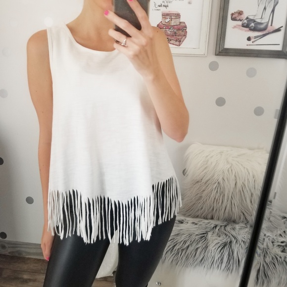 Fall White Fringe Tank Top Women’s Tanks Summer Tops - Picture 1 of 8